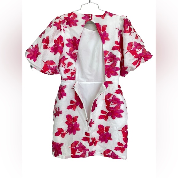 Entro Floral Puff Sleeve Open Back Mini Dress - Picture 4 of 6